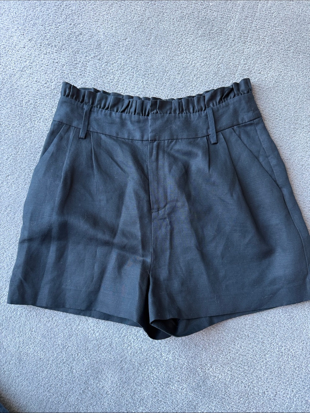 Frame Denim Navy High-Waist Paperbag Shorts